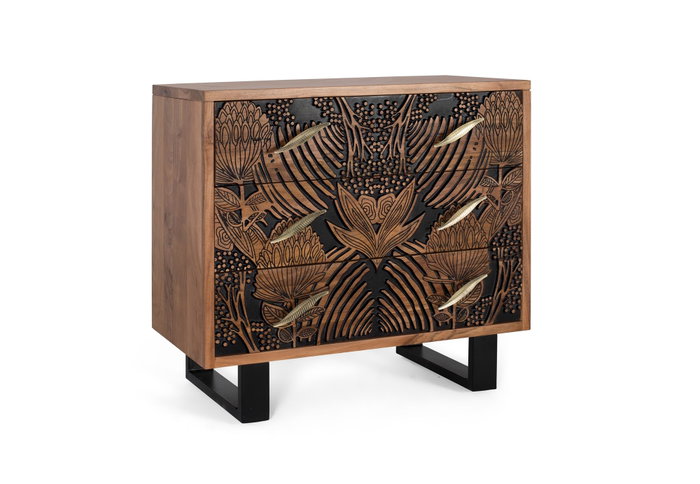 Giner y Colomer Cómoda de Madera de Acacia y Patas de Metal 3 Cajones